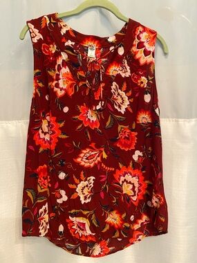 Old Navy sleeveless top - burgundy with pink, orange & yellow floral